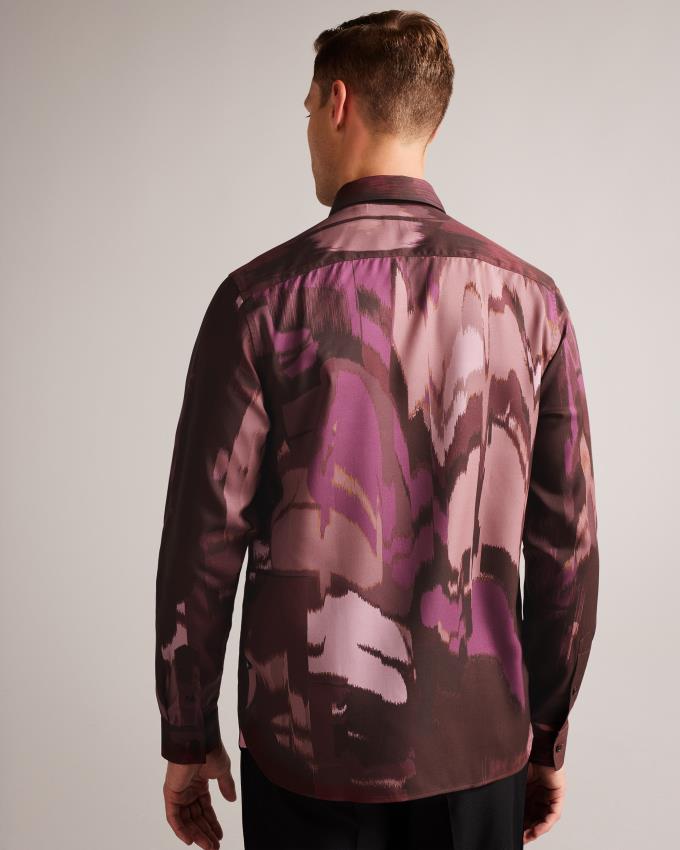 Chemises Ted Baker Long Sleeve Abstract Butterfly Print Bordeaux Homme | MMK-24101886